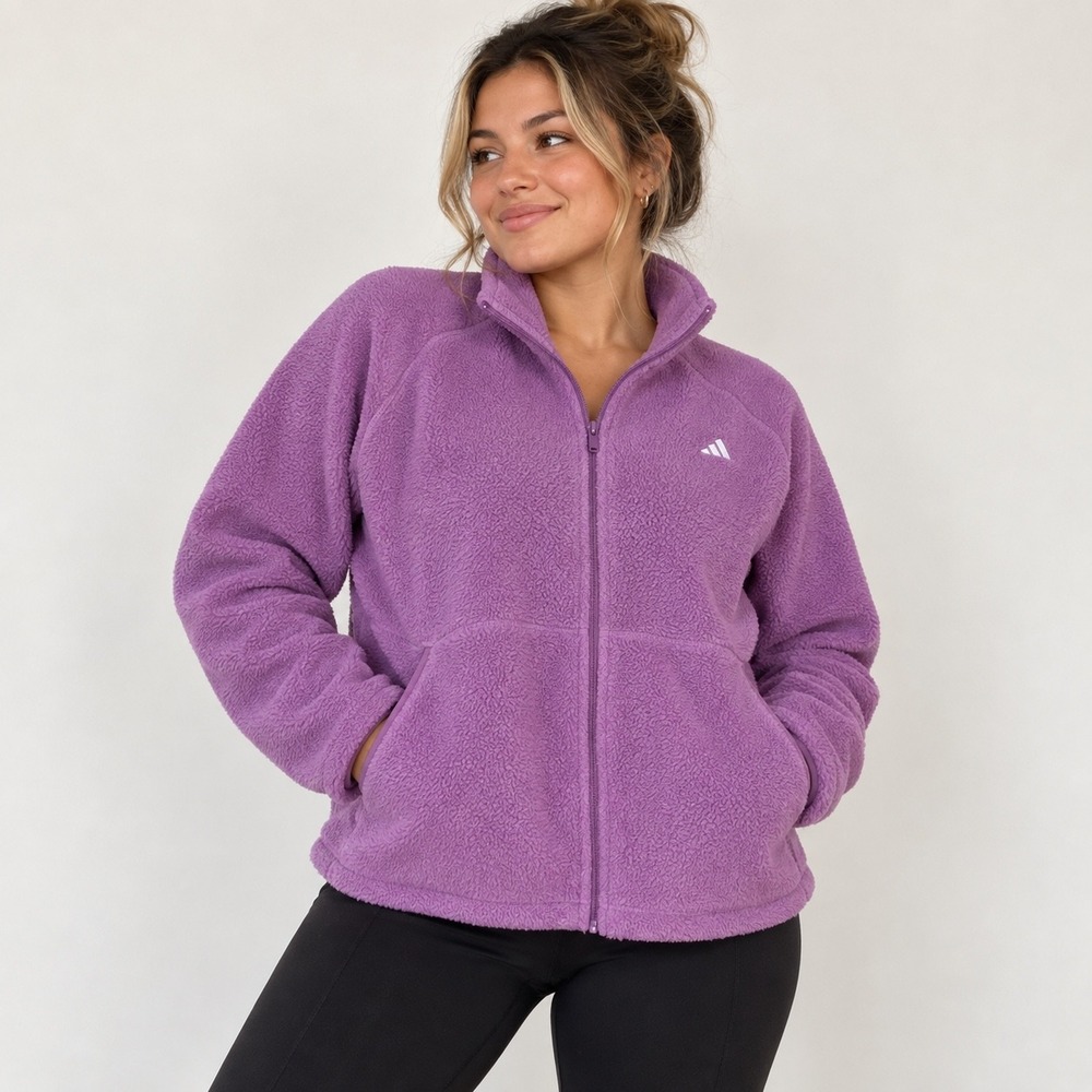 Adidas City Tech High Pile Fleece Full Zip Jacket in Aurora Plum Purple Size L